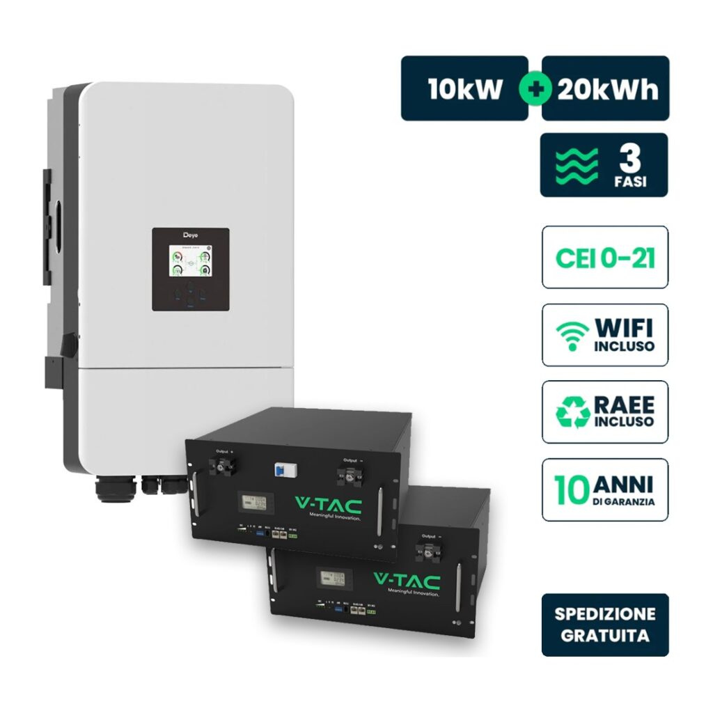 Deye Kit Fotovoltaico trifase ibrido 10kW+20kWh CEI 0-21