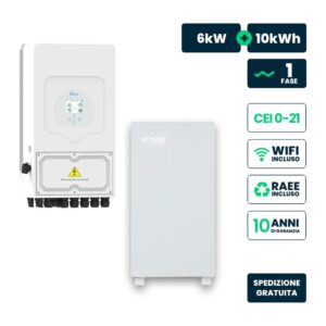 Deye Kit Fotovoltaico monofase ibrido 6kW+10.24kWh CEI 0-21 BIANCO