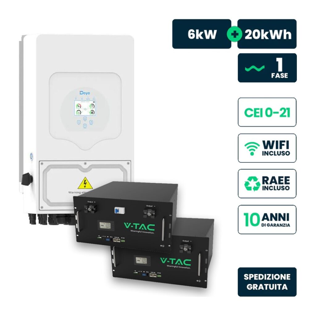 Deye Kit Fotovoltaico monofase ibrido 6kW+20kWh CEI 0-21