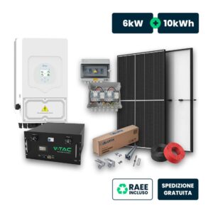 Kit Fotovoltaico monofase Deye ibrido 6kW+10kWh,13 pannelli 460W, Quadro DC, Cavo 6mm, Struttura di fissaggio